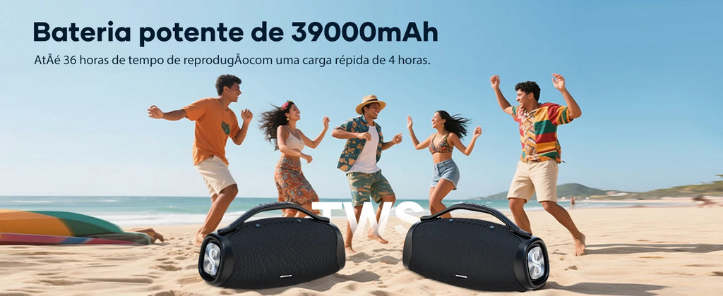 Caixa de Som Bluetooth Sabala DR-909 200W RMS Sistema 2.1 Bass Profundo Bateria 39000mAh Até 36h IPX6 À Prova D'água Powerbank TWS Original