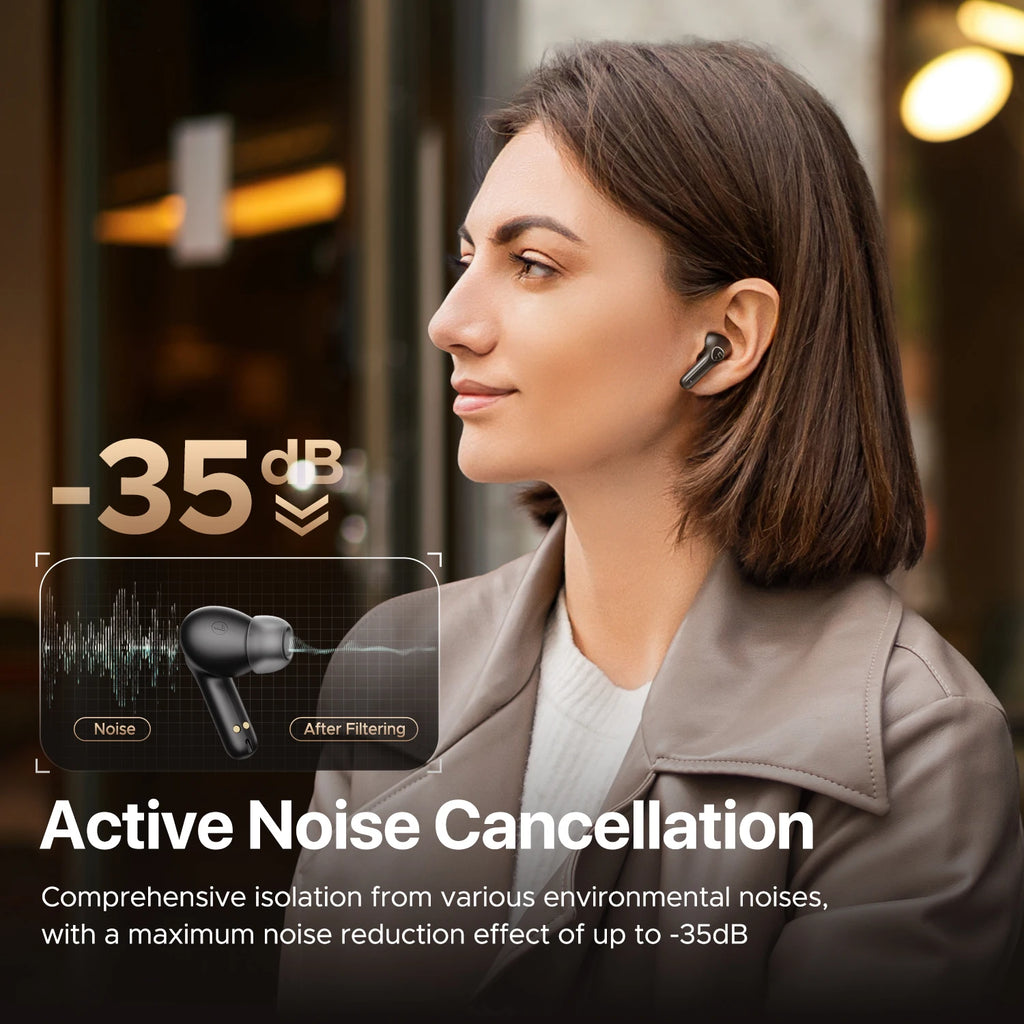 Fone de Ouvido SoundPEATS T3 Pro Bluetooth 5.4 Cancelamento de Ruído Ativo ANC Graves Potentes Driver 12mm 4 Microfones Chamadas HD Conexão Multiponto App PeatsAudio IPX4