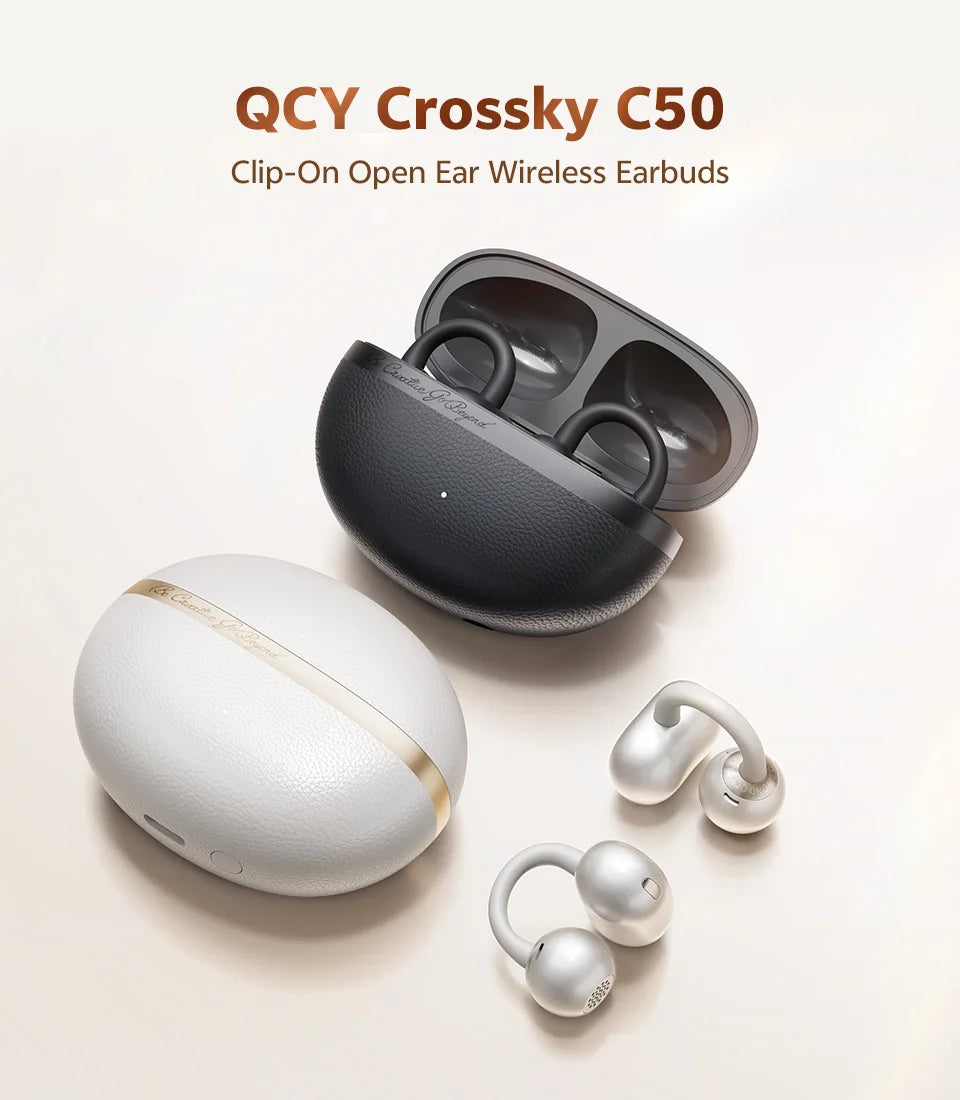 Fone de Ouvido QCY Crossky C50 Bluetooth 6.0 Open Ear Clipe Conforto Esportivo Graves Potentes 4 Mics Chamadas IA Bateria 35h IPX5 Original