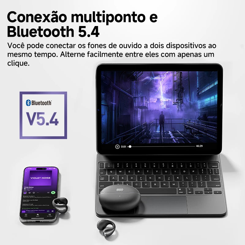 Fone de Ouvido QCY Crossky C30 Bluetooth 5.4 Open Ear Clipe de Orelha Esportivo Estilo Brinco Graves Potentes Conexão Multiponto Bateria 25h IPX4 Original