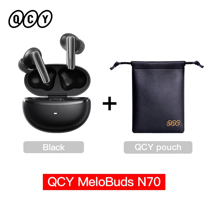 Fone de Ouvido QCY MeloBuds N70 Bluetooth 6.0 Cancelamento de Ruído Adaptativo ANC -56dB Hi-Res LDAC Carregamento Sem Fio Bateria 50h 6 Mics Chamadas HD Original