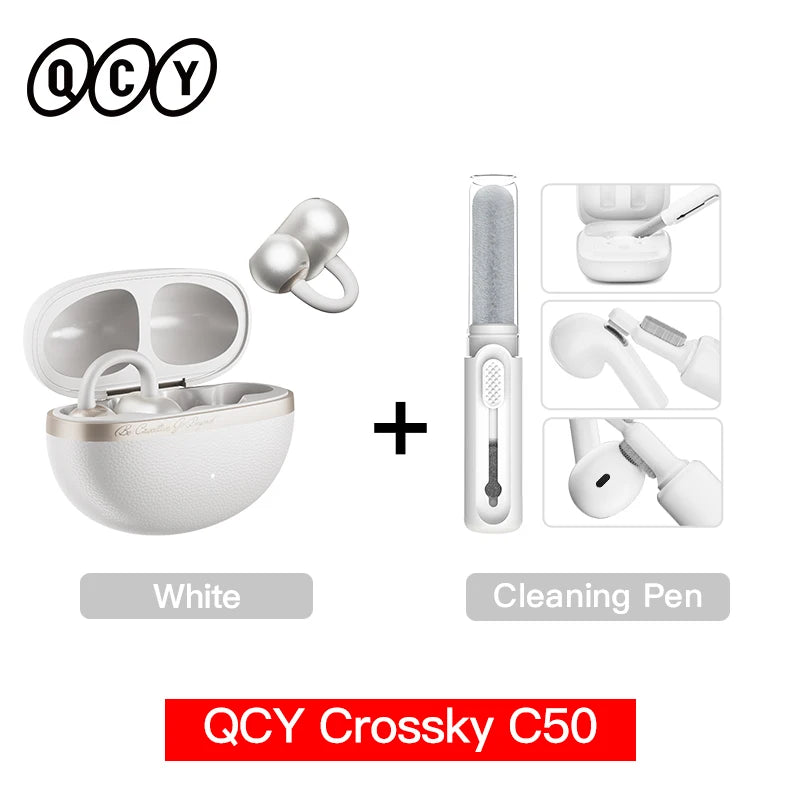Fone de Ouvido QCY Crossky C50 Bluetooth 6.0 Open Ear Clipe Conforto Esportivo Graves Potentes 4 Mics Chamadas IA Bateria 35h IPX5 Original