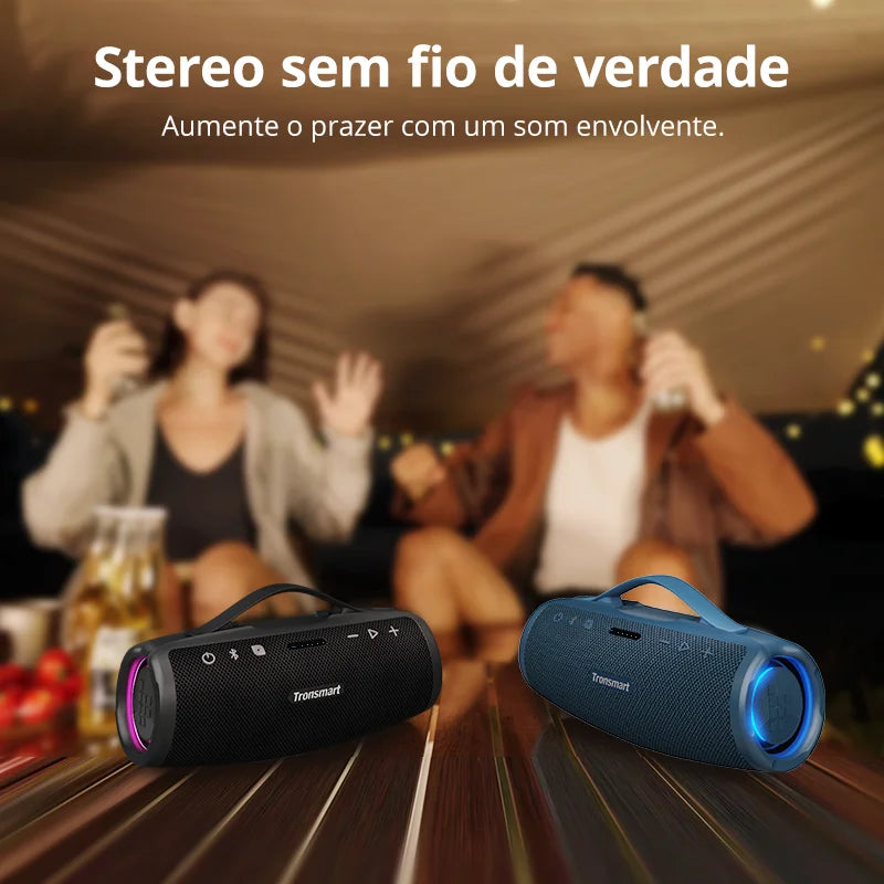 Caixa de Som Bluetooth Tronsmart Mirtune S100 50W Portátil Graves Potentes IPX7 Prova D'água Alça Retrátil Bateria 20h Powerbank Integrado App Controle LED Original