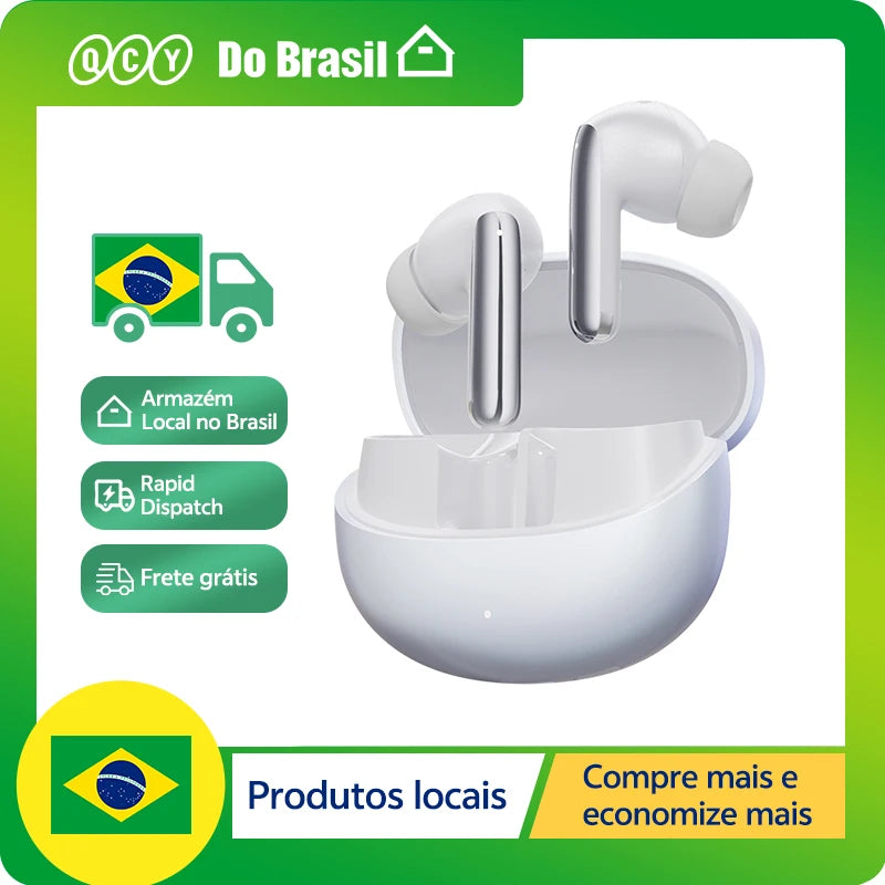 Fone de Ouvido QCY MeloBuds Pro Bluetooth 5.3 Cancelamento de Ruído ANC 46dB Hi-Res LDAC Sensor de Uso 6 Mics Chamadas HD Bateria 34h Multiponto Original