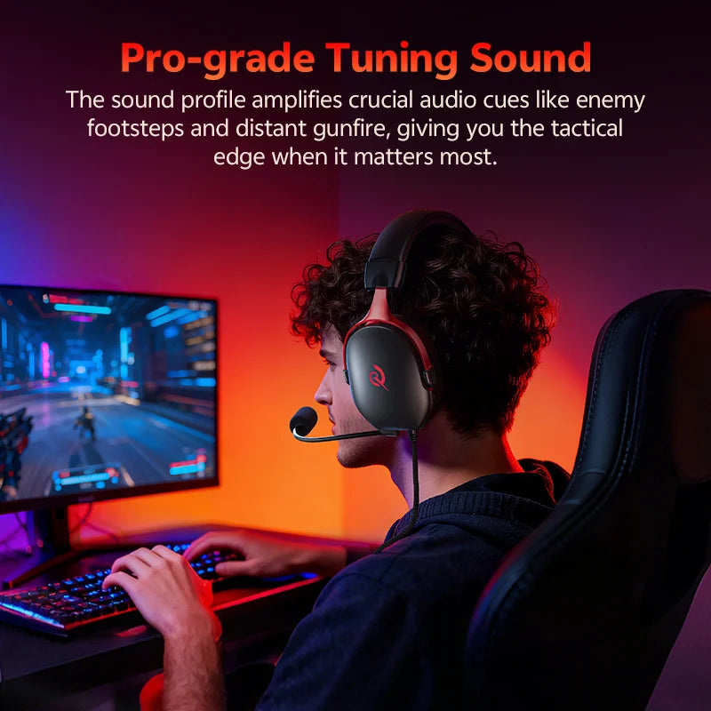 Headset Gamer QCY VN200 Pro Som Surround 7.1 Virtual Driver 40mm Microfone HD Sensível Fone de Ouvido Profissional USB PC PS4 PS5 Notebook Cabo 2.2m Ergonômico