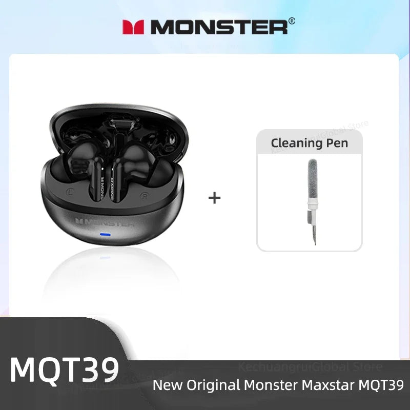 Fone de Ouvido Monster MQT39 Bluetooth 6.0 Gamer Som Surround 360 HiFi Estéreo Cancelamento de Ruído Bateria 24h Esportivo Original Monster