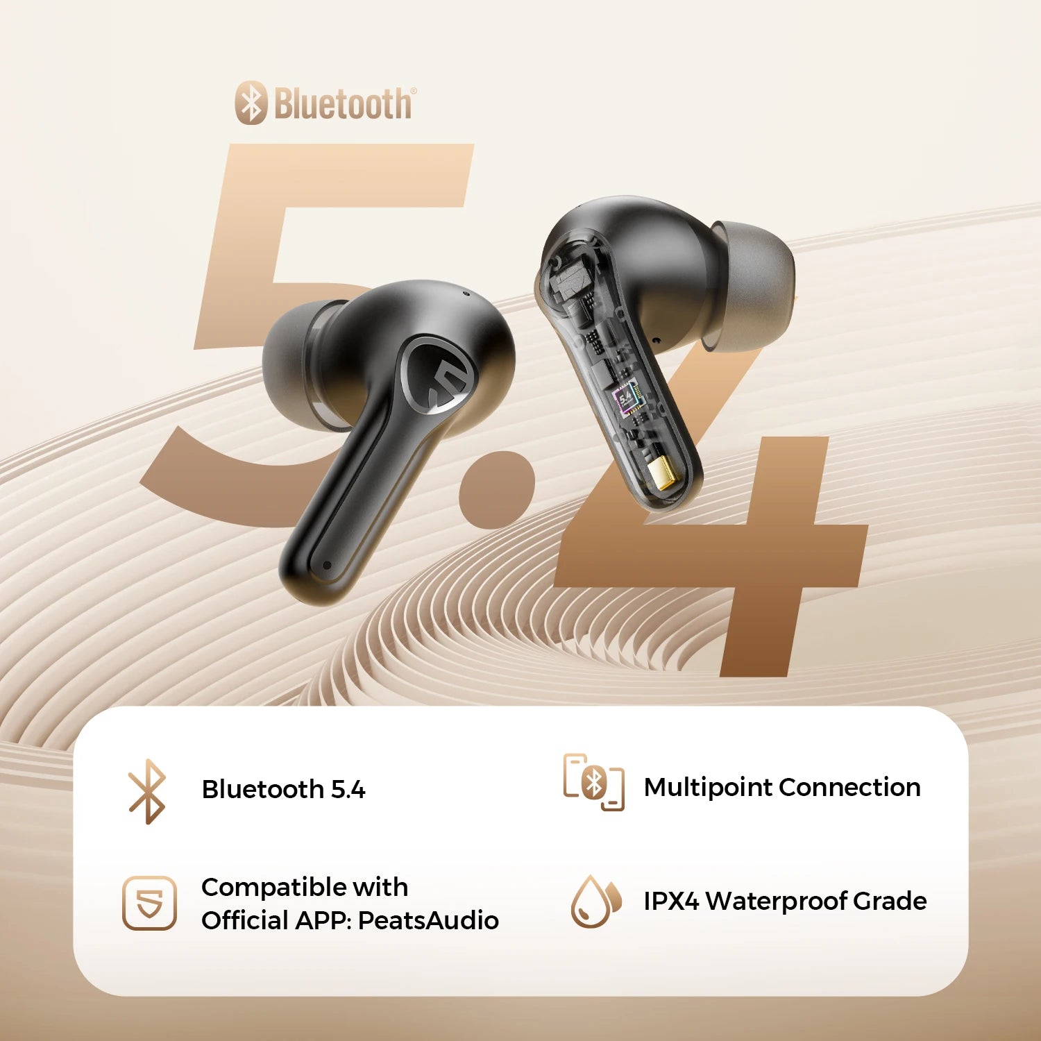 Fone de Ouvido SoundPEATS T3 Pro Bluetooth 5.4 Cancelamento de Ruído Ativo ANC Graves Potentes Driver 12mm 4 Microfones Chamadas HD Conexão Multiponto App PeatsAudio IPX4
