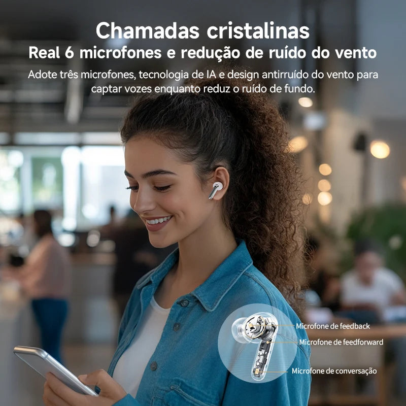 Fone de Ouvido QCY Melobuds N50 ANC Bluetooth 5.4 Cancelamento de Ruído Adaptativo 6 Mics Multipoint Bateria 28h Original QCY