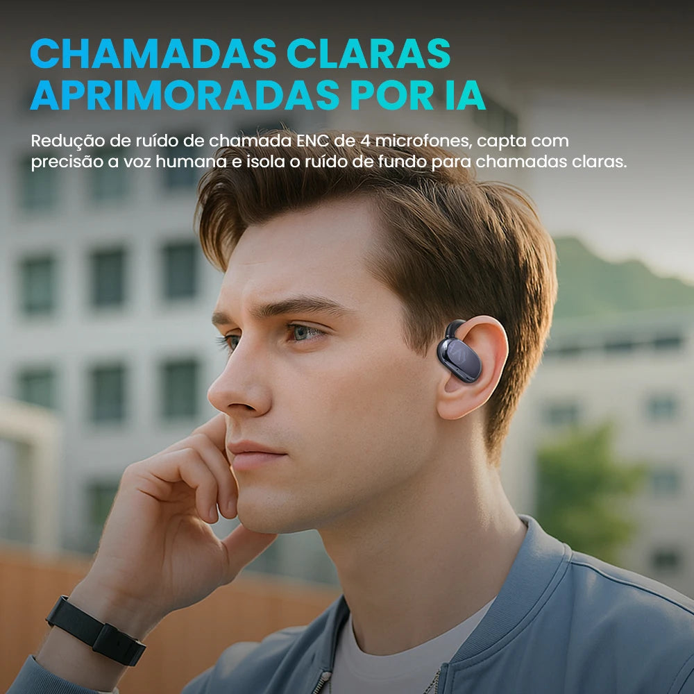 Fone de Ouvido HAYLOU Earhook 1 Open-Ear Bluetooth 5.4 Áudio Espacial 360 Graus Driver 16.2mm Bateria 40h Display LED Original