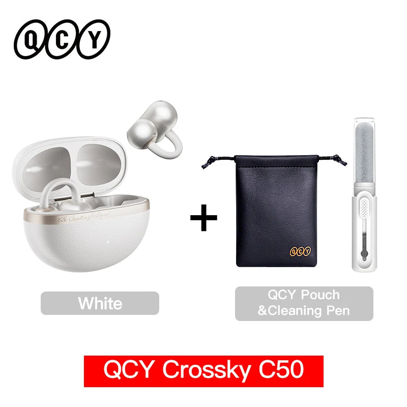 Fone de Ouvido QCY Crossky C50 Bluetooth 6.0 Open Ear Clipe Conforto Esportivo Graves Potentes 4 Mics Chamadas IA Bateria 35h IPX5 Original