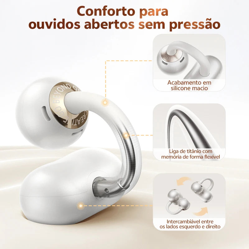 Fone de Ouvido QCY Crossky C50 Bluetooth 6.0 Open Ear Clipe Conforto Esportivo Graves Potentes 4 Mics Chamadas IA Bateria 35h IPX5 Original