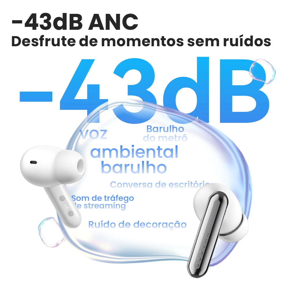 Fone de Ouvido HAYLOU Mori Pro Bluetooth 5.4 Cancelamento de Ruído Ativo ANC -43dB 6 Microfones Chamadas HD Bateria 35h Gamer Baixa Latência IPX4 Original Haylou Sound