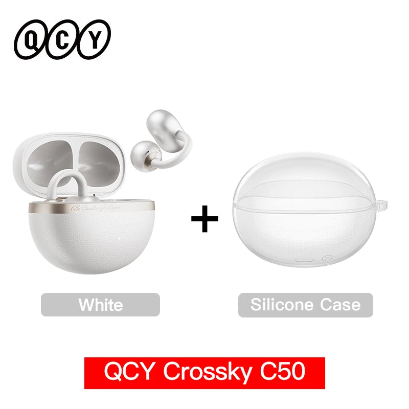 Fone de Ouvido QCY Crossky C50 Bluetooth 6.0 Open Ear Clipe Conforto Esportivo Graves Potentes 4 Mics Chamadas IA Bateria 35h IPX5 Original