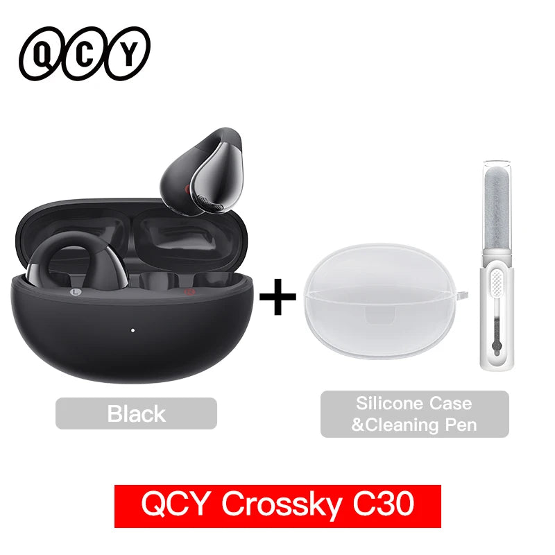 Fone de Ouvido QCY Crossky C30 Bluetooth 5.4 Open Ear Clipe de Orelha Esportivo Estilo Brinco Graves Potentes Conexão Multiponto Bateria 25h IPX4 Original
