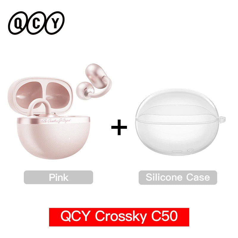 Fone de Ouvido QCY Crossky C50 Bluetooth 6.0 Open Ear Clipe Conforto Esportivo Graves Potentes 4 Mics Chamadas IA Bateria 35h IPX5 Original