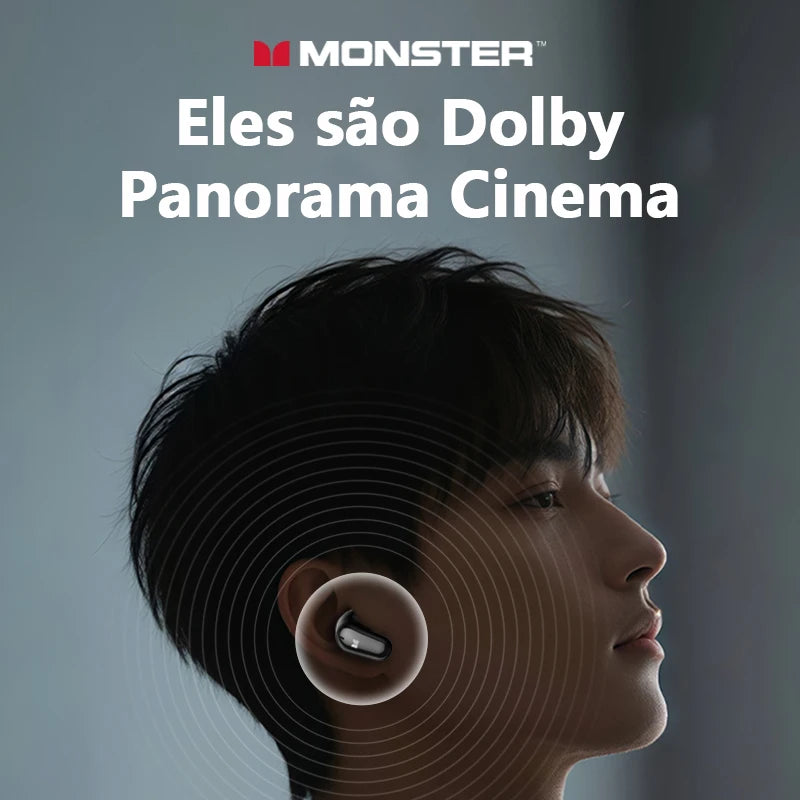 Fone de Ouvido Monster MQT52 Bluetooth 5.4 Som Surround 360 Cinema Bateria 24h Modo Gamer Latência Zero 0.08s HiFi Estéreo Original Monster