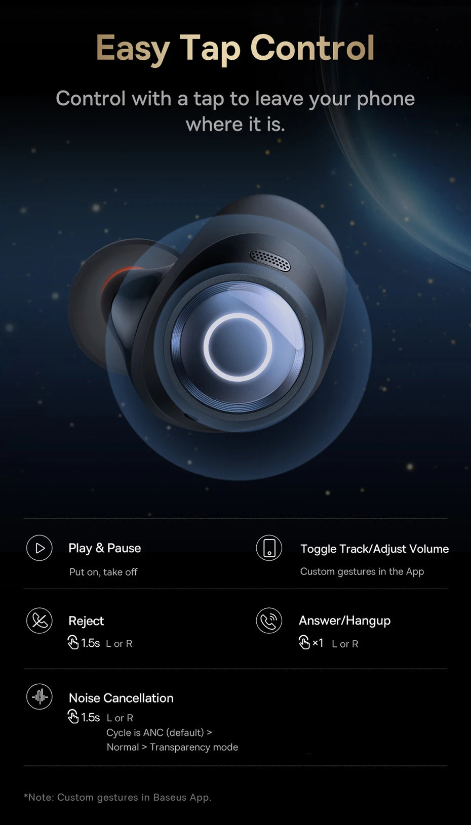 Fone de Ouvido Baseus Bowie MA10 Pro ANC -48dB Bluetooth 5.3 Áudio Espacial 3D Bateria 40h IPX6 À Prova D'água Estojo com Display Digital Original