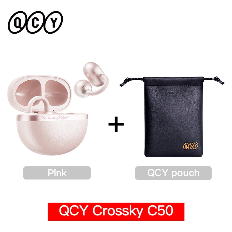 Fone de Ouvido QCY Crossky C50 Bluetooth 6.0 Open Ear Clipe Conforto Esportivo Graves Potentes 4 Mics Chamadas IA Bateria 35h IPX5 Original