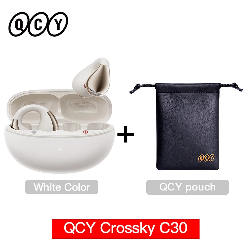 Fone de Ouvido QCY Crossky C30 Bluetooth 5.4 Open Ear Clipe de Orelha Esportivo Estilo Brinco Graves Potentes Conexão Multiponto Bateria 25h IPX4 Original