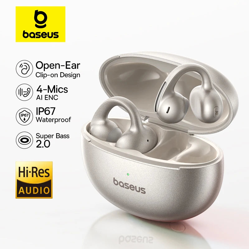 Baseus MC1 Pro Ear Clip Wireless Earphones Bluetooth 6.0 Hi-Res Ultra Open Earbuds earrings 4-Mic ENC Clip on ear buds Headphone