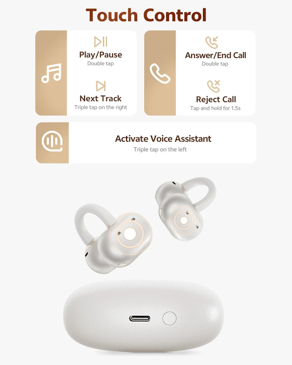 Fone de Ouvido QCY Crossky C50 Bluetooth 6.0 Open Ear Clipe Conforto Esportivo Graves Potentes 4 Mics Chamadas IA Bateria 35h IPX5 Original