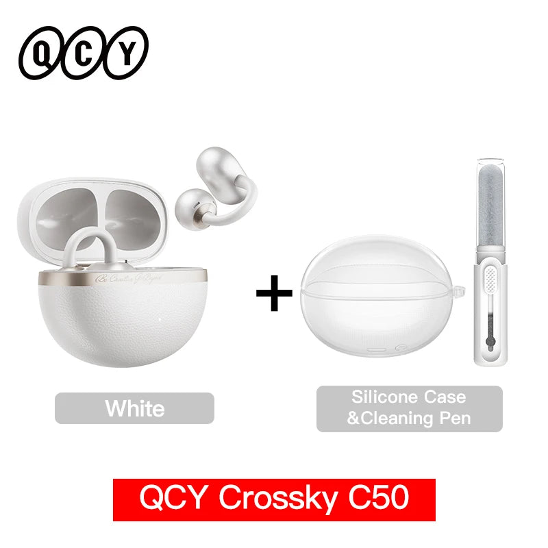 Fone de Ouvido QCY Crossky C50 Bluetooth 6.0 Open Ear Clipe Conforto Esportivo Graves Potentes 4 Mics Chamadas IA Bateria 35h IPX5 Original