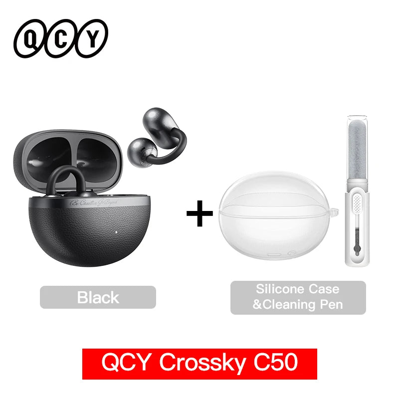 Fone de Ouvido QCY Crossky C50 Bluetooth 6.0 Open Ear Clipe Conforto Esportivo Graves Potentes 4 Mics Chamadas IA Bateria 35h IPX5 Original