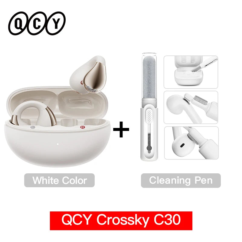 Fone de Ouvido QCY Crossky C30 Bluetooth 5.4 Open Ear Clipe de Orelha Esportivo Estilo Brinco Graves Potentes Conexão Multiponto Bateria 25h IPX4 Original