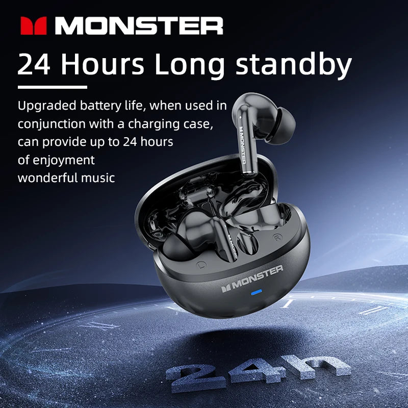 Fone de Ouvido Monster MQT39 Bluetooth 6.0 Gamer Som Surround 360 HiFi Estéreo Cancelamento de Ruído Bateria 24h Esportivo Original Monster