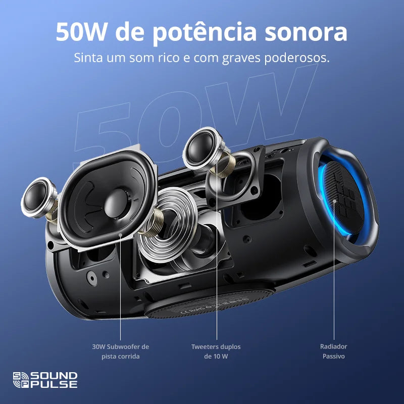 Caixa de Som Bluetooth Tronsmart Mirtune S100 50W Portátil Graves Potentes IPX7 Prova D'água Alça Retrátil Bateria 20h Powerbank Integrado App Controle LED Original
