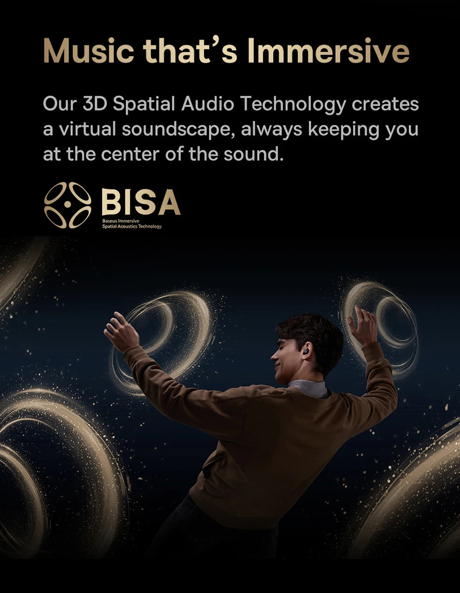 Fone de Ouvido Baseus Bowie MA10 Pro ANC -48dB Bluetooth 5.3 Áudio Espacial 3D Bateria 40h IPX6 À Prova D'água Estojo com Display Digital Original