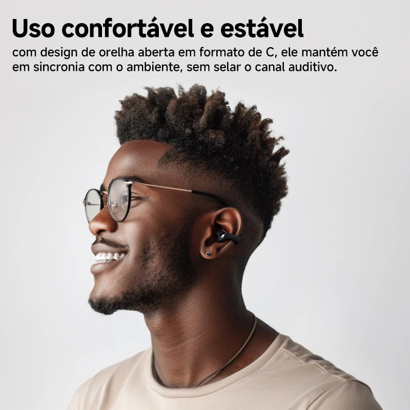 Fone de Ouvido QCY Crossky C30 Bluetooth 5.4 Open Ear Clipe de Orelha Esportivo Estilo Brinco Graves Potentes Conexão Multiponto Bateria 25h IPX4 Original