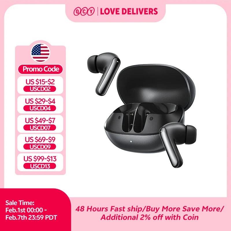 Fone de Ouvido QCY MeloBuds N20 HT20 Bluetooth 6.0 Cancelamento de Ruído Ativo ANC -50dB 6 Microfones Chamadas HD Driver 13mm Bateria 40h Gamer Baixa Latência IPX4 Original