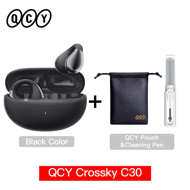 Fone de Ouvido QCY Crossky C30 Bluetooth 5.4 Open Ear Clipe de Orelha Esportivo Estilo Brinco Graves Potentes Conexão Multiponto Bateria 25h IPX4 Original