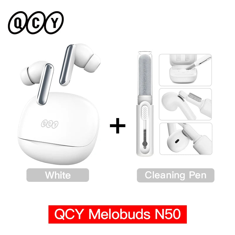 Fone de Ouvido QCY Melobuds N50 ANC Bluetooth 5.4 Cancelamento de Ruído Adaptativo 6 Mics Multipoint Bateria 28h Original QCY