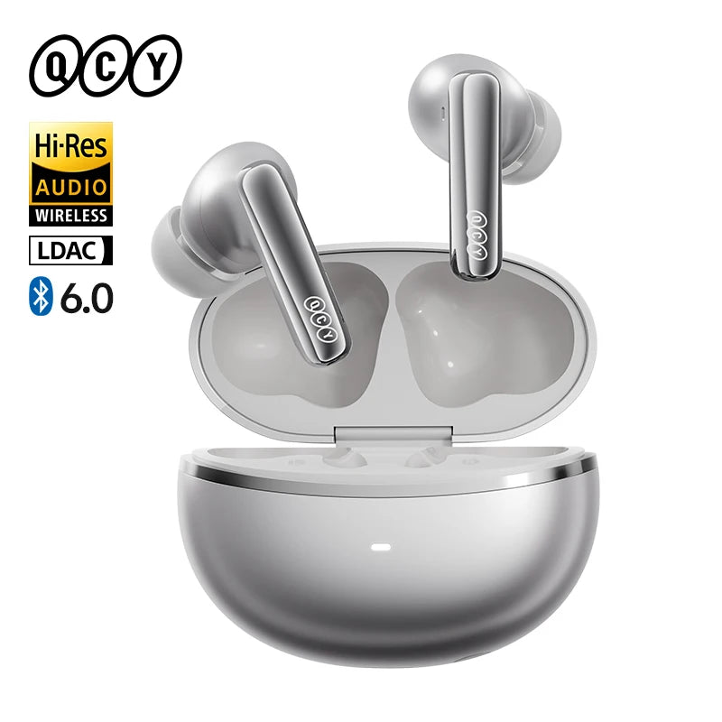 Fone de Ouvido QCY MeloBuds N70 Bluetooth 6.0 Cancelamento de Ruído Adaptativo ANC -56dB Hi-Res LDAC Carregamento Sem Fio Bateria 50h 6 Mics Chamadas HD Original
