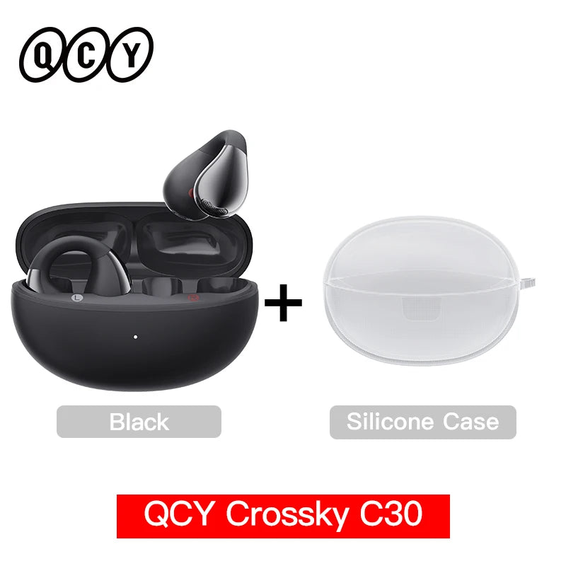 Fone de Ouvido QCY Crossky C30 Bluetooth 5.4 Open Ear Clipe de Orelha Esportivo Estilo Brinco Graves Potentes Conexão Multiponto Bateria 25h IPX4 Original