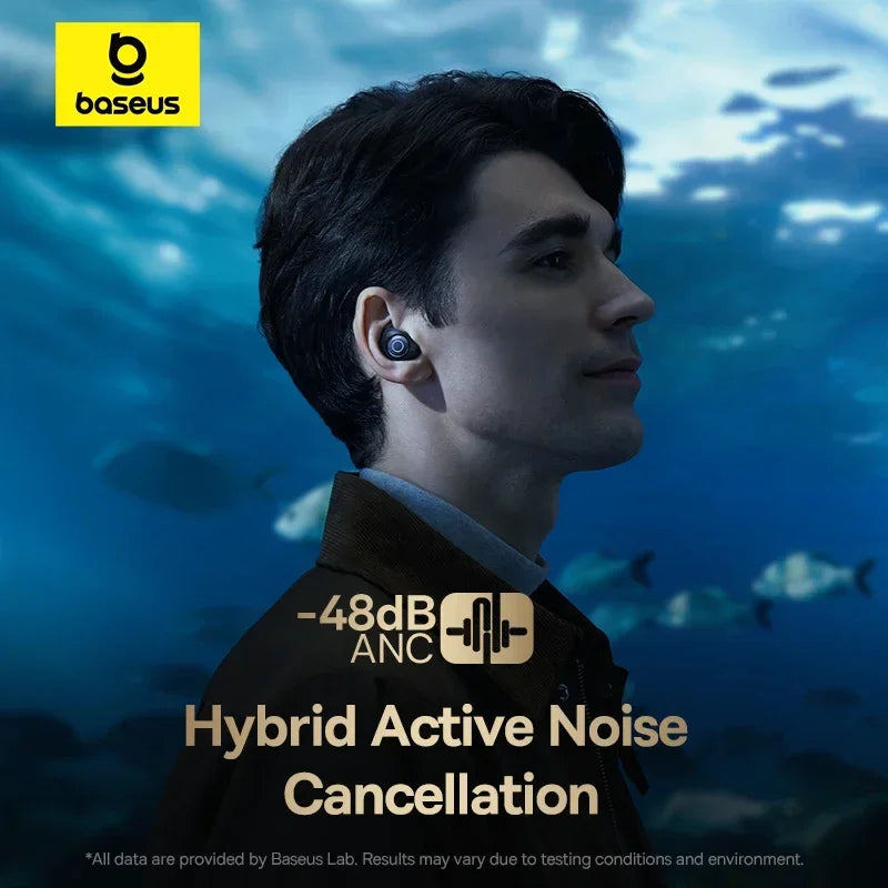 Fone de Ouvido Baseus Bowie MA10 Pro ANC -48dB Bluetooth 5.3 Áudio Espacial 3D Bateria 40h IPX6 À Prova D'água Estojo com Display Digital Original