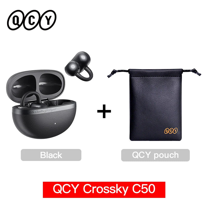 Fone de Ouvido QCY Crossky C50 Bluetooth 6.0 Open Ear Clipe Conforto Esportivo Graves Potentes 4 Mics Chamadas IA Bateria 35h IPX5 Original
