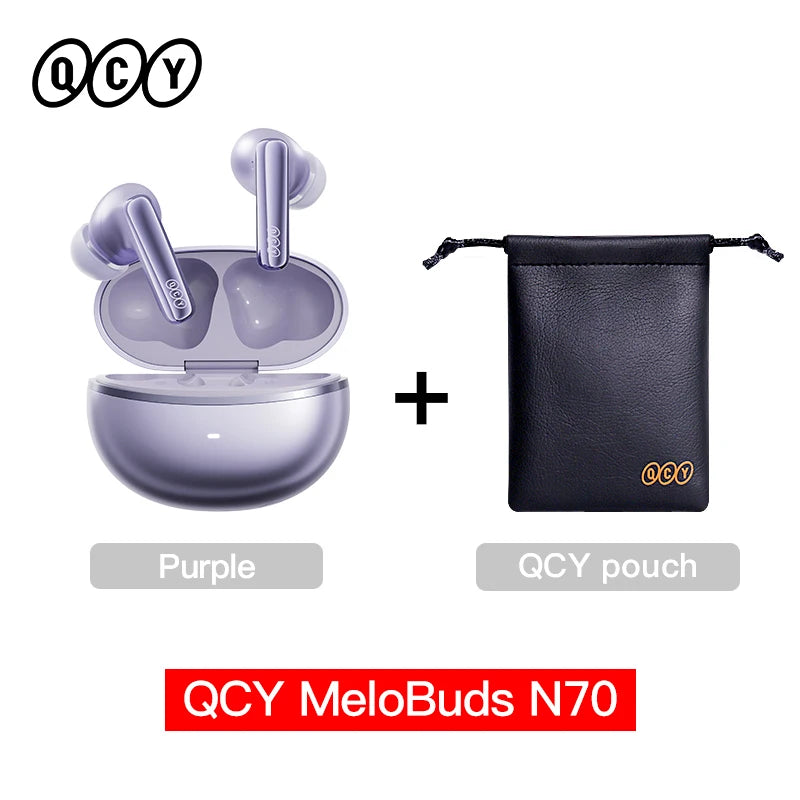 Fone de Ouvido QCY MeloBuds N70 Bluetooth 6.0 Cancelamento de Ruído Adaptativo ANC -56dB Hi-Res LDAC Carregamento Sem Fio Bateria 50h 6 Mics Chamadas HD Original