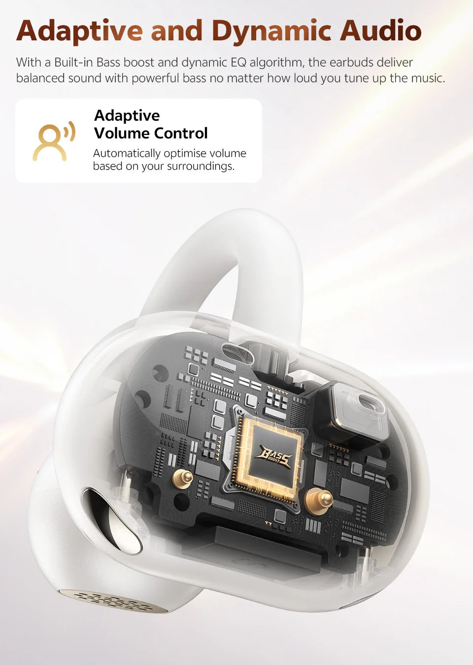 Fone de Ouvido QCY Crossky C50 Bluetooth 6.0 Open Ear Clipe Conforto Esportivo Graves Potentes 4 Mics Chamadas IA Bateria 35h IPX5 Original