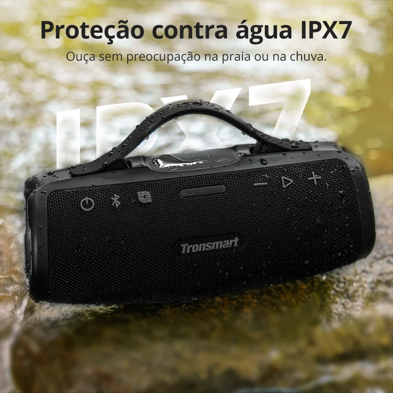 Caixa de Som Bluetooth Tronsmart Mirtune S100 50W Portátil Graves Potentes IPX7 Prova D'água Alça Retrátil Bateria 20h Powerbank Integrado App Controle LED Original