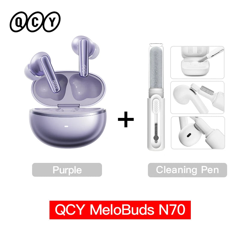 Fone de Ouvido QCY MeloBuds N70 Bluetooth 6.0 Cancelamento de Ruído Adaptativo ANC -56dB Hi-Res LDAC Carregamento Sem Fio Bateria 50h 6 Mics Chamadas HD Original