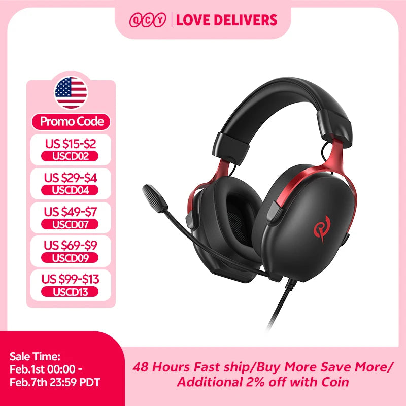 Headset Gamer QCY VN200 Pro Som Surround 7.1 Virtual Driver 40mm Microfone HD Sensível Fone de Ouvido Profissional USB PC PS4 PS5 Notebook Cabo 2.2m Ergonômico