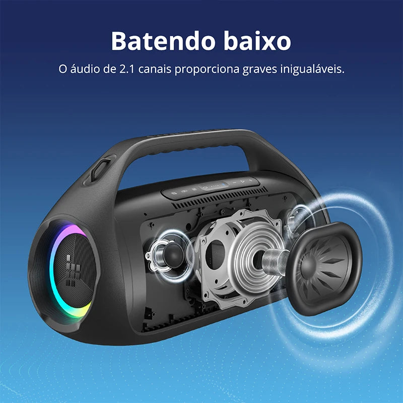 Caixa de Som Bluetooth Tronsmart Bang 2 90W Portátil Potente Subwoofer 2.1 Canais Bateria 26h Powerbank IPX6 Prova D'água Som Surround Festa Show de Luzes LED App EQ Externo