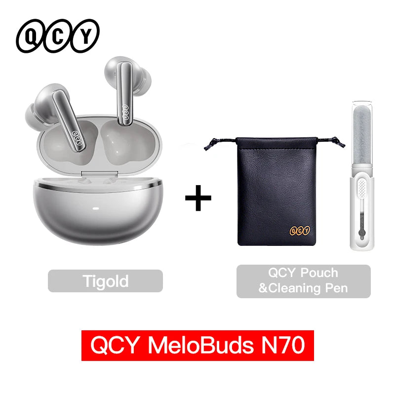Fone de Ouvido QCY MeloBuds N70 Bluetooth 6.0 Cancelamento de Ruído Adaptativo ANC -56dB Hi-Res LDAC Carregamento Sem Fio Bateria 50h 6 Mics Chamadas HD Original