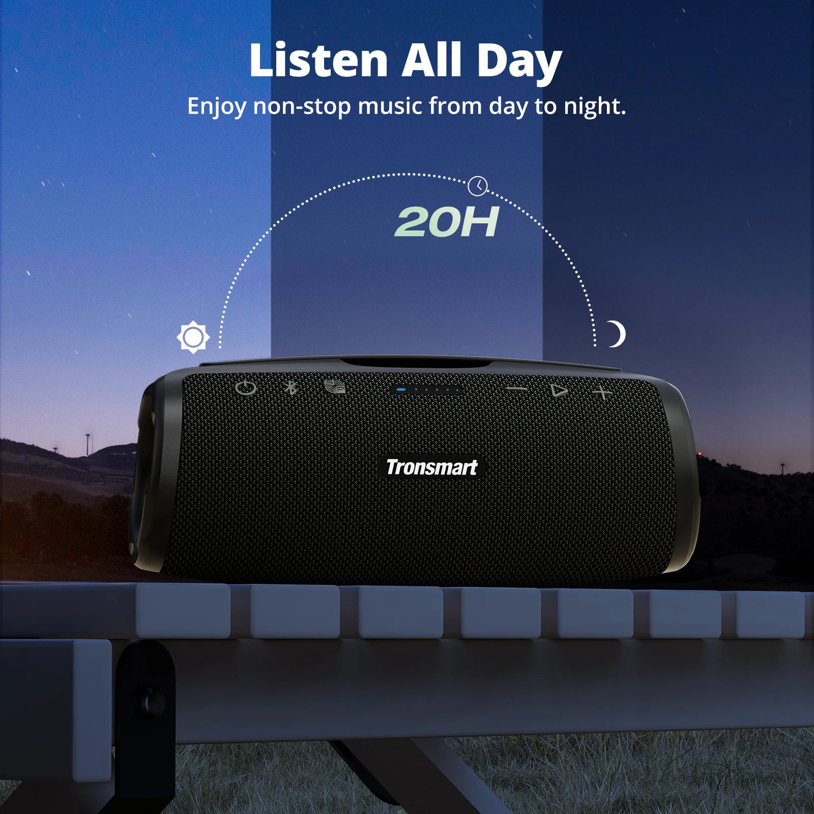 Caixa de Som Bluetooth Tronsmart Mirtune S100 50W Portátil Graves Potentes IPX7 Prova D'água Alça Retrátil Bateria 20h Powerbank Integrado App Controle LED