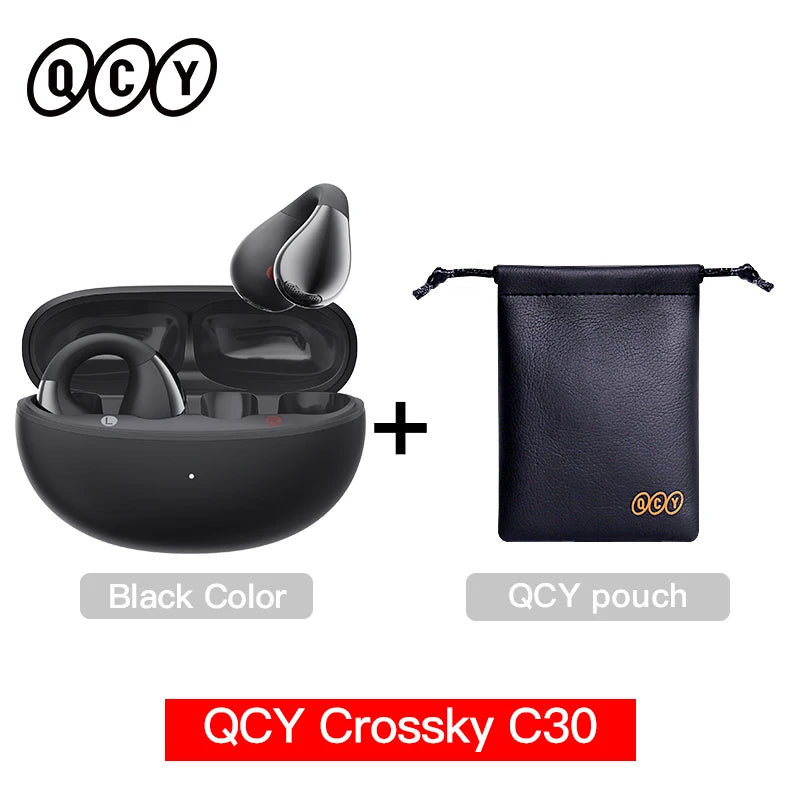 Fone de Ouvido QCY Crossky C30 Bluetooth 5.4 Open Ear Clipe de Orelha Esportivo Estilo Brinco Graves Potentes Conexão Multiponto Bateria 25h IPX4 Original
