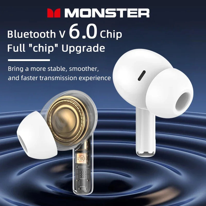 Fone de Ouvido Monster MQT39 Bluetooth 6.0 Gamer Som Surround 360 HiFi Estéreo Cancelamento de Ruído Bateria 24h Esportivo Original Monster
