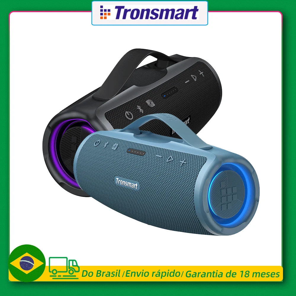 Caixa de Som Bluetooth Tronsmart Mirtune S100 50W Portátil Graves Potentes IPX7 Prova D'água Alça Retrátil Bateria 20h Powerbank Integrado App Controle LED